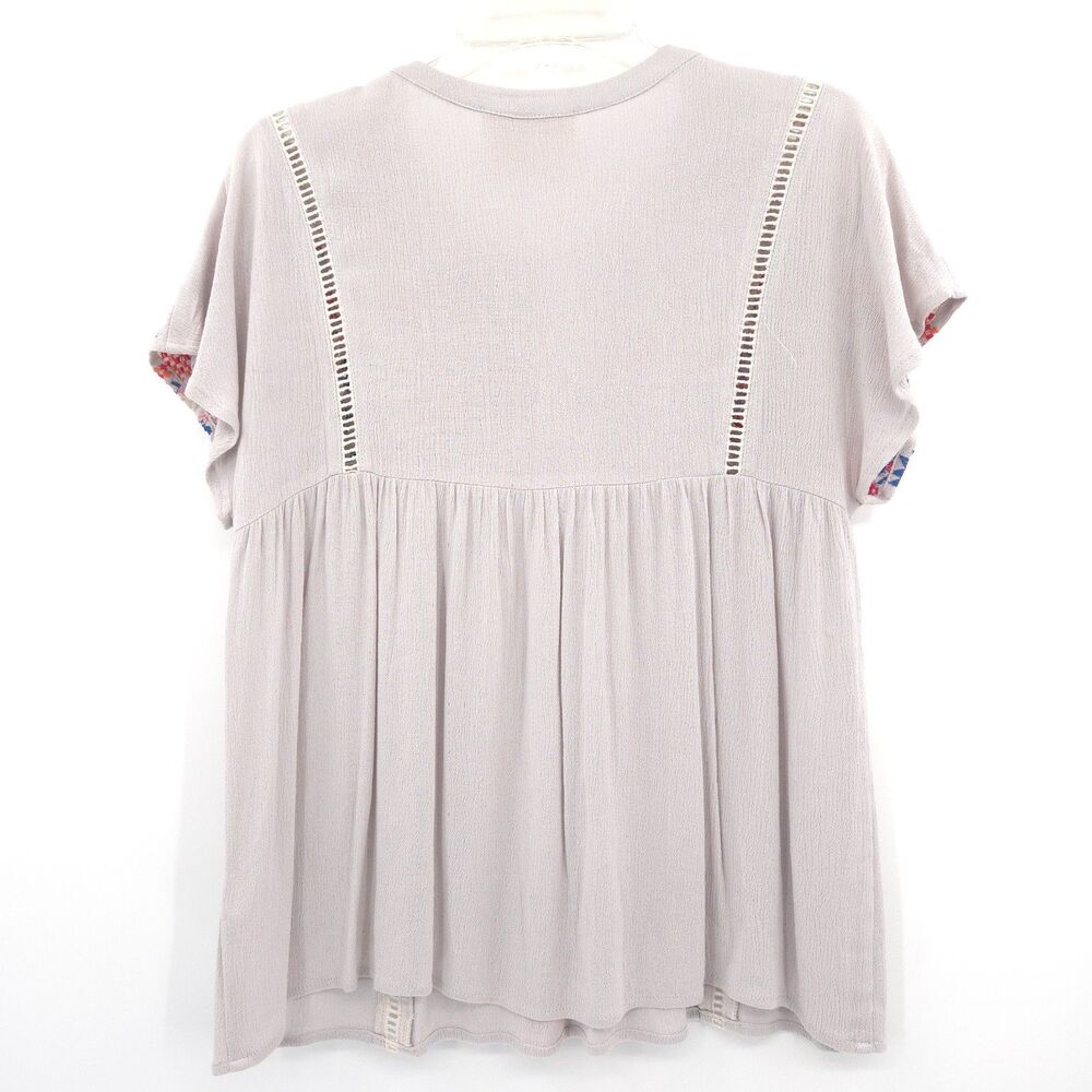 Savanna Jane embroidered top Size S Aztec gray tassel tie western Boho - Picture 6 of 7